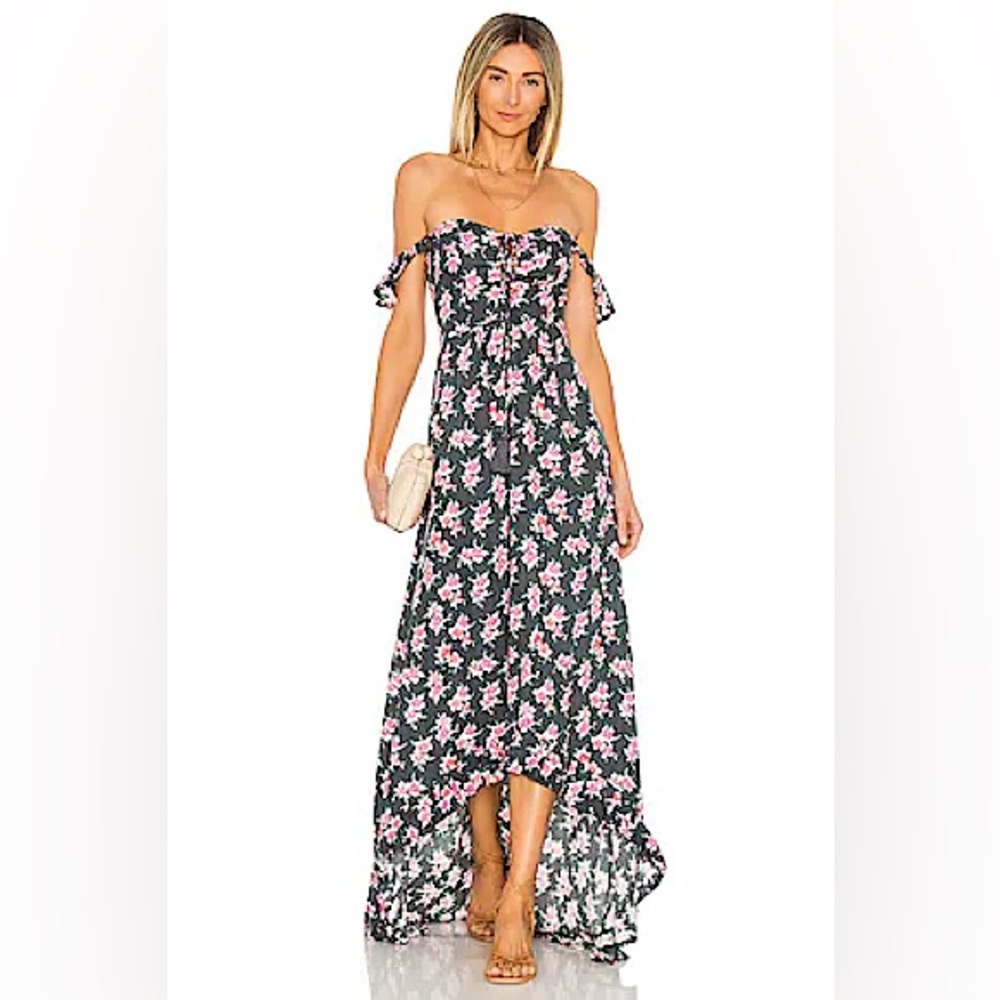 🌺Tiare Hawaii Mia Maxi Dress in Tropical Charcoal Grey & Pink Floral, OS